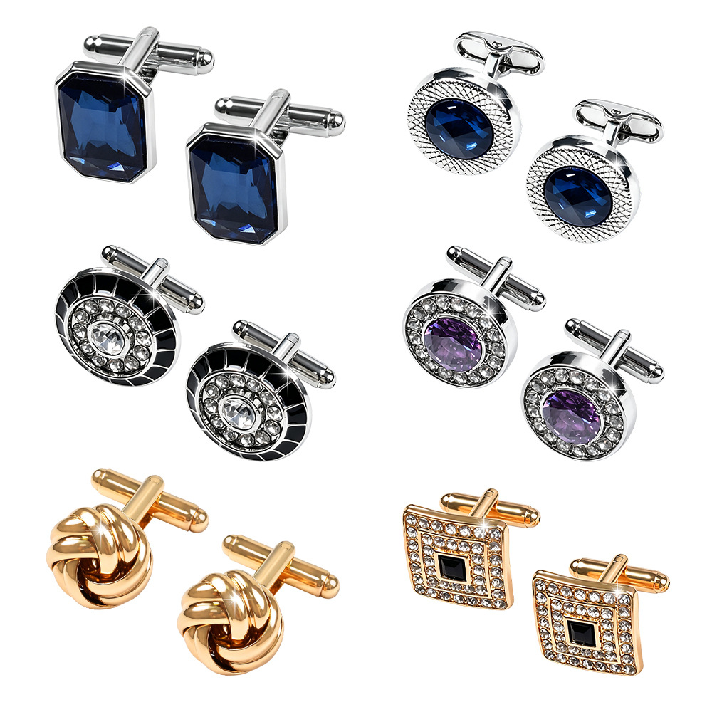 Gemelos redondos transfronterizos de Amazon, gemelos de cristal austriaco estilo francés, gemelos de negocios para hombre, gemelos con diseño retorcido.
