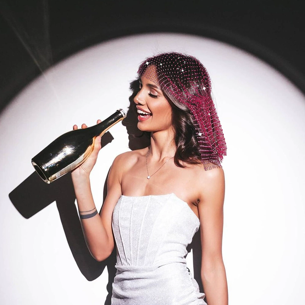 2025 Европейский и американский трансграничный горячий стиль, сетчатый платок с бриллиантами, свадебная вечеринка, модная эластичная сетчатая шляпа со стразами