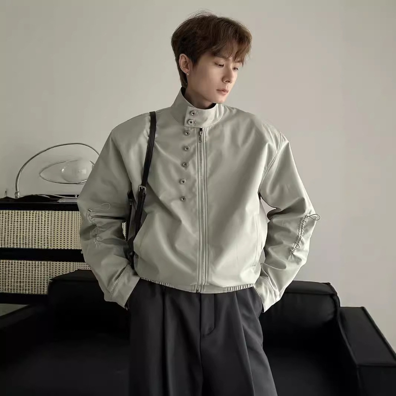 Cold Style High-end Jacket Men's Trendy Brand Design Sense Bomber Aviator Vertical Collar Jacket American Work Top