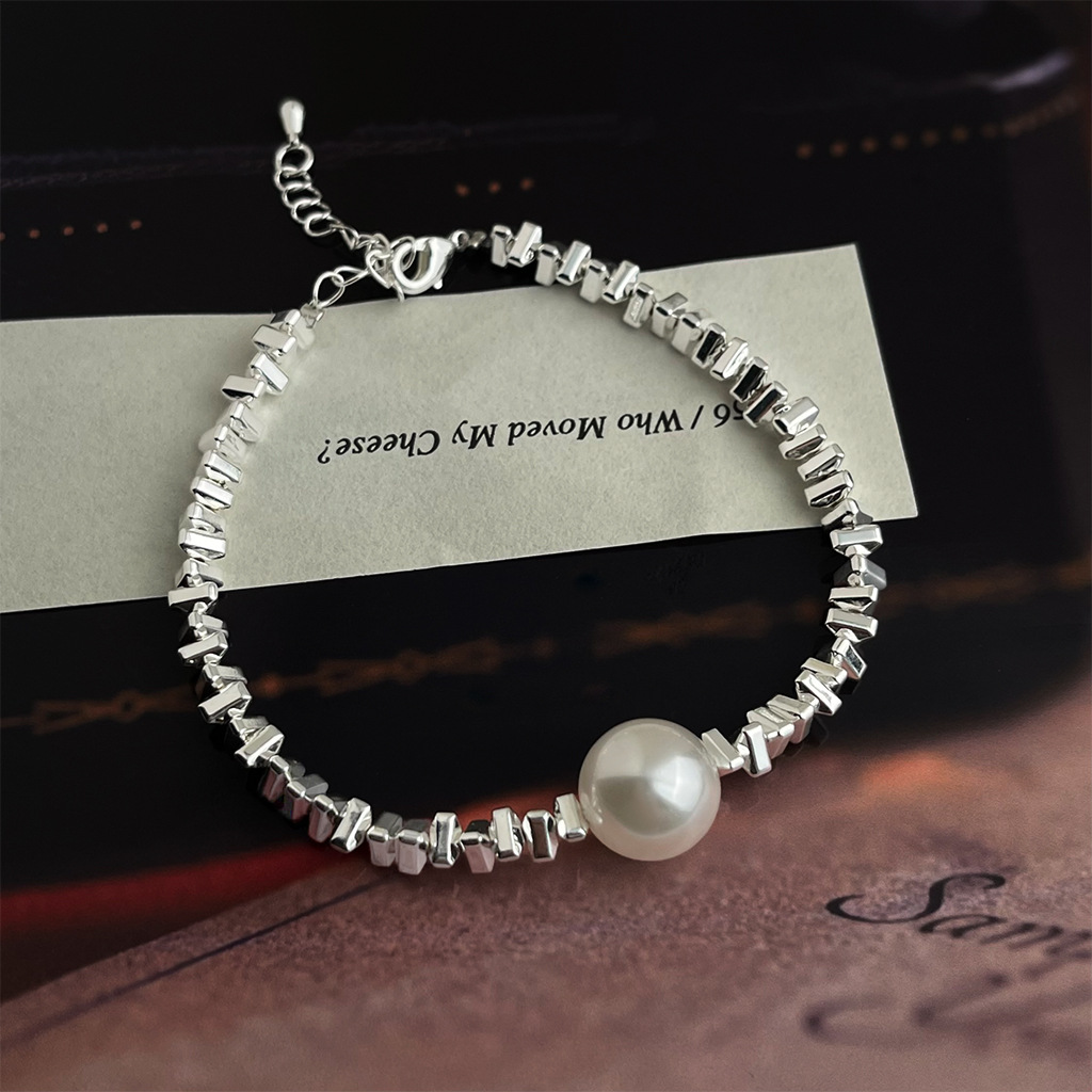 Vintage light antique style broken silver Shijia glass pearl bracelet irregular