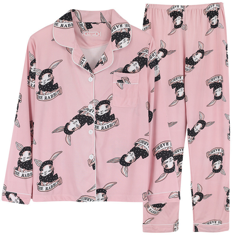 Pijama de las mujeres de primavera y otoño de manga larga a cuadros solapa cardigan comercio exterior de las mujeres delgadas impreso ropa de casa traje de pijama