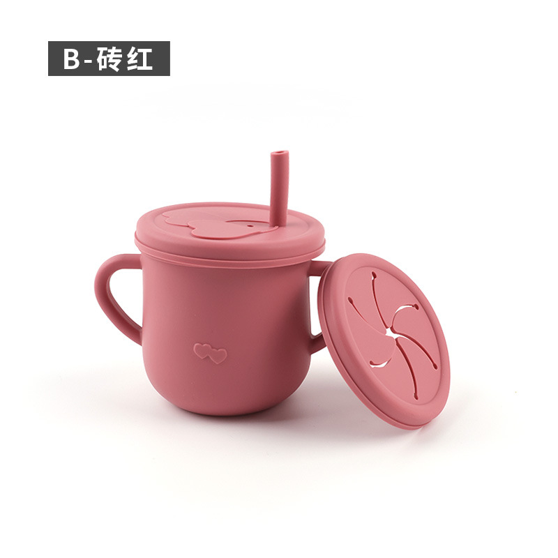 Taza de agua de paja de silicona para niños de grado alimenticio Taza de agua a prueba de caídas Taza de agua de silicona binaural para bebés Taza de silicona para aprender a beber