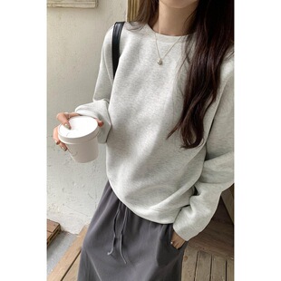 Discount Korean Style Spring and Autumn Niche Design Sense Round Neck Lazy Loose All-match Long Sleeve Solid Color Pullover Sweat