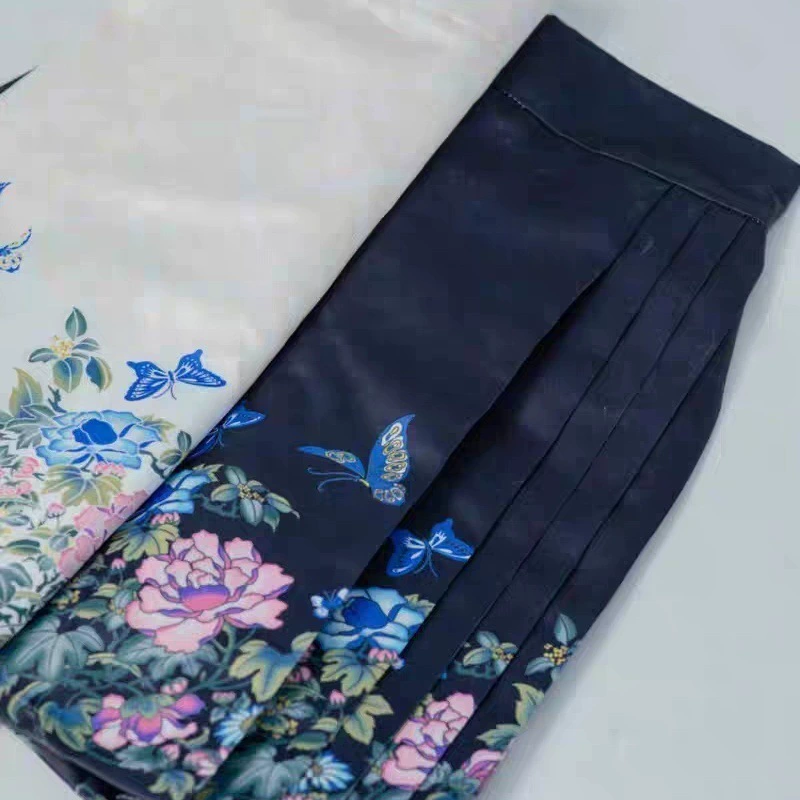 2025 Весенне-осенняя плиссированная юбка с принтом, высокая талия, утягивающая ретро-китайский стиль, короткая модифицированная юбка Mamian Hanfu.