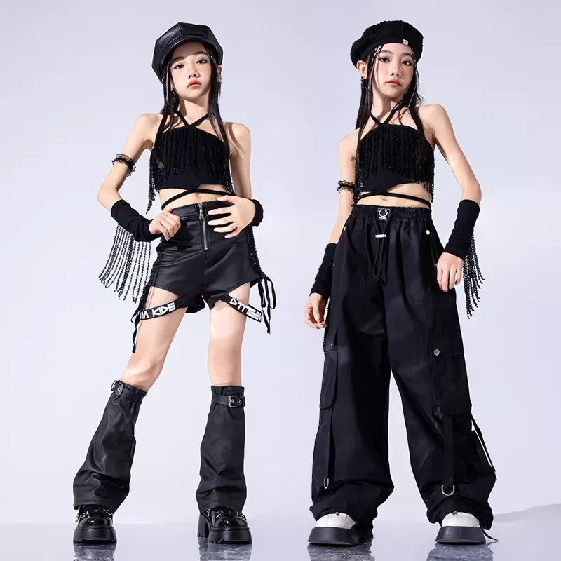 女童爵士舞街舞走秀hiphop少儿嘻哈个性亮片背心长裤套装演出服潮