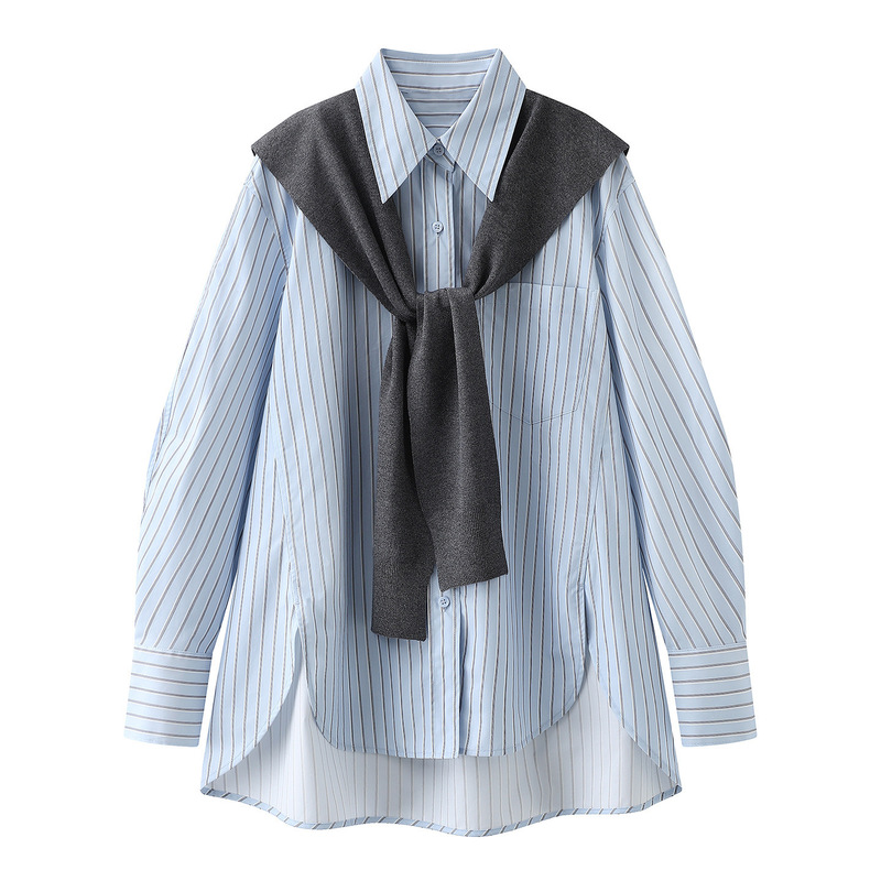Domestic Aijia 2026 Spring New Women's Fashion Versatile Shawl Long-Sleeve Striped Shirt Two-Piece Set 101201 Domestic Aijia 2026 Spring New Women's Fashion Versatile Shawl Long-Sleeve Striped Shirt Two-Piece Set 101201