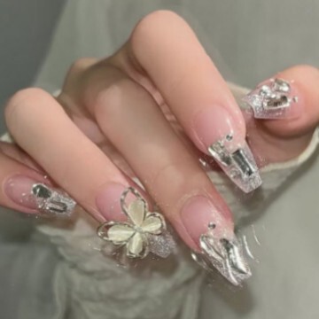 Xiaohongshu's Popular Magic Mirror French Pearl Nail Stickers Wearable Nail Art Pieces for Students Fake Nail Stickers Finished Products