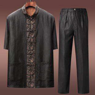 Xiangyun yarn Tang suit men's summer short-sleeved silk Mulberry silk suit middle-aged and elderly high-end men's Chinese style top