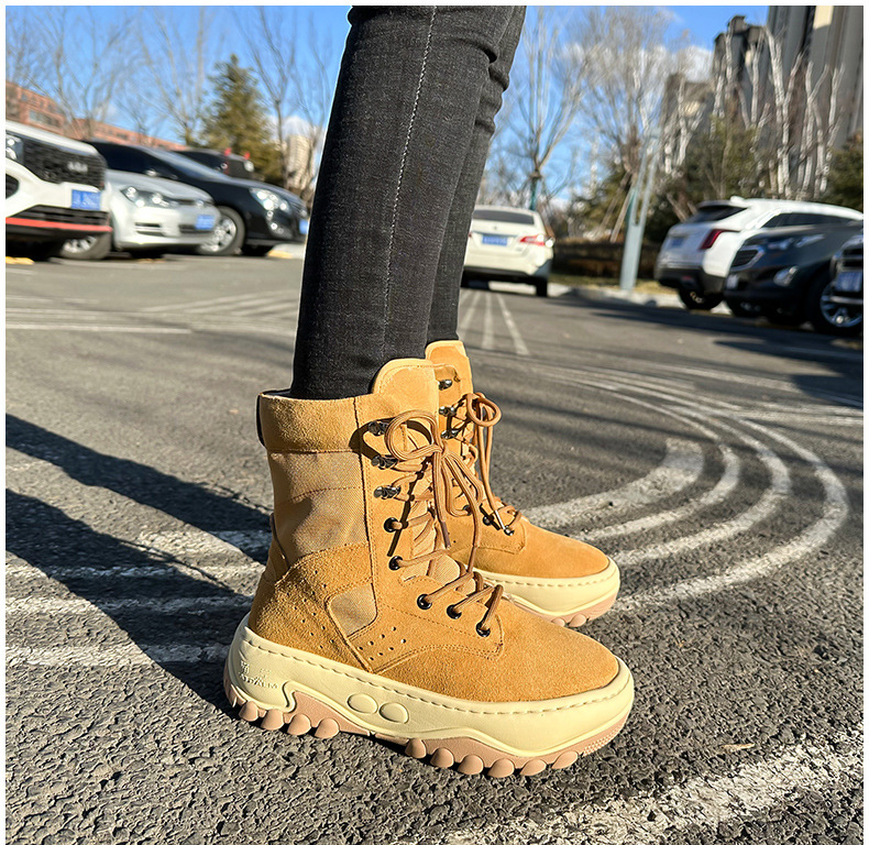 Herrskor Northeast Snökängor Vinter Damstövlar Äkta Läder och Päls Ull Varm Tjock Botten Halkfri Martinstövlar Plus Sammet_voghion.com