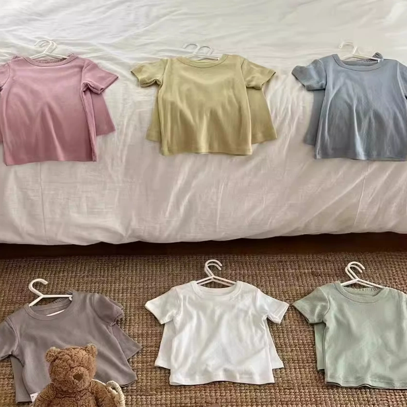 Новые летние детские однотонные дышащие пижамы для мальчиков и девочек, комплект домашней одежды из чистого хлопка типа A