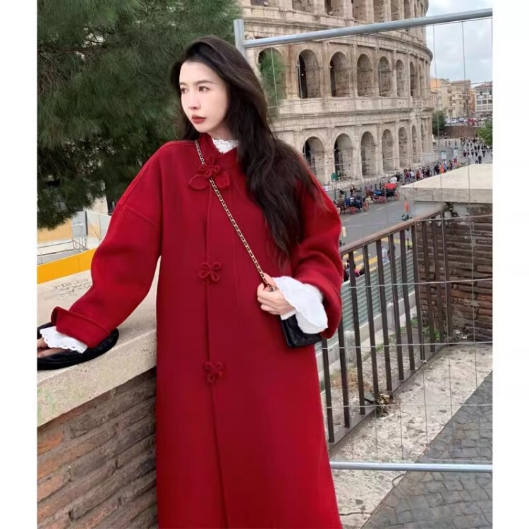 New year's battle robe double-sided cashmere red overcoat toast dress bride wedding binding wedding dress winter