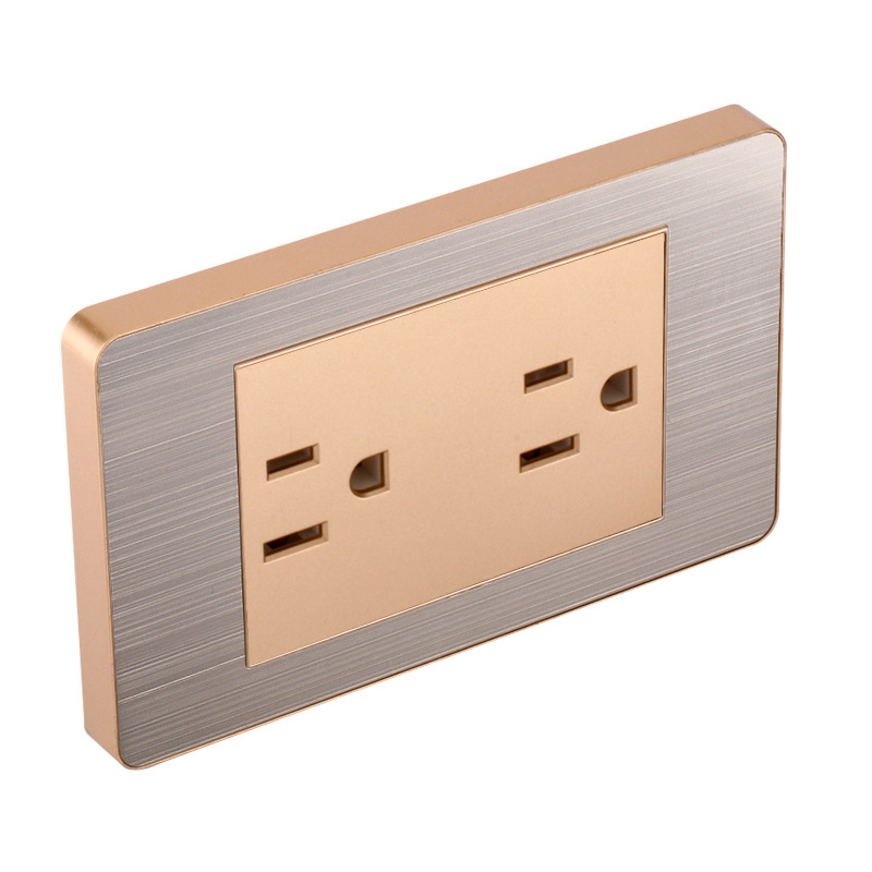 Panel de enchufe de metal estándar estadounidense de acero inoxidable dibujado oro tres agujeros Taiwan conmutador USB suministro directo de fabricantes de enchufes
