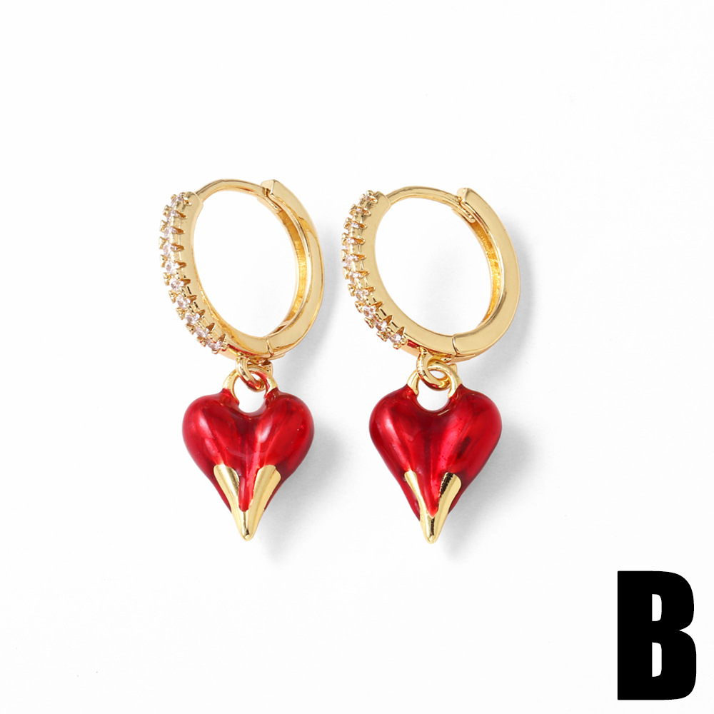 Copper Material 1 Pair Cute Heart Shape Enamel Plating Copper Drop Earrings