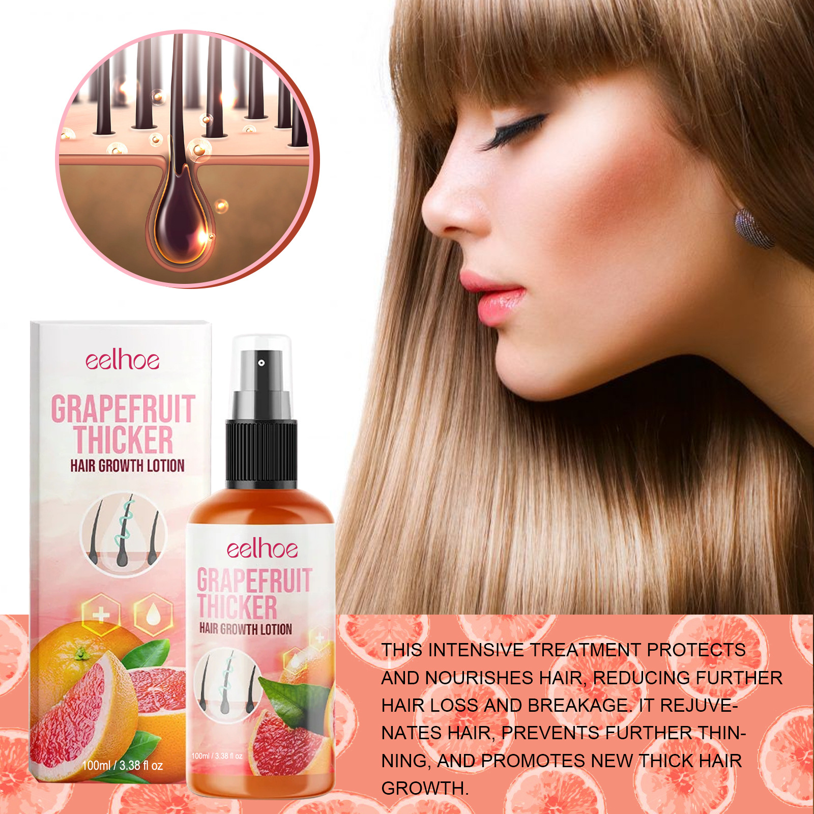 EELHOE Pomelo Reparación Dañado Hidratante Denso Reafirmante Cuidado del Cabello spray_voghion.com