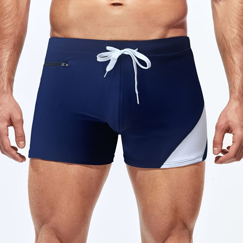 Cross-border Foreign Trade Men's Zipper Tether Swimming Beach Pants Solid Color Stitching Tight Anti-walking Anti-embarrassment in stock Cross-border Foreign Trade Men's Zipper Tether Swimming Beach Pants Solid Color Stitching Tight Anti-walking Anti-embarrassment in stock
