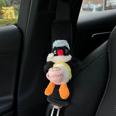 Pingu Doll Car Seatbelt Seat belt shoulder pad - penguin-coffee-safety-harness
