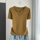 V-neck Shoulder Short-sleeved T-shirt Women's Summer 2025 New Thread Half-sleeved High-grade Slim-fit Foreign-style Niche Outwearing Top