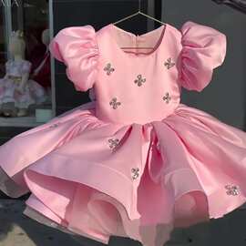 儿童周岁礼服粉色公主裙花童婚礼钢琴小提琴演出服女童生日蓬蓬裙