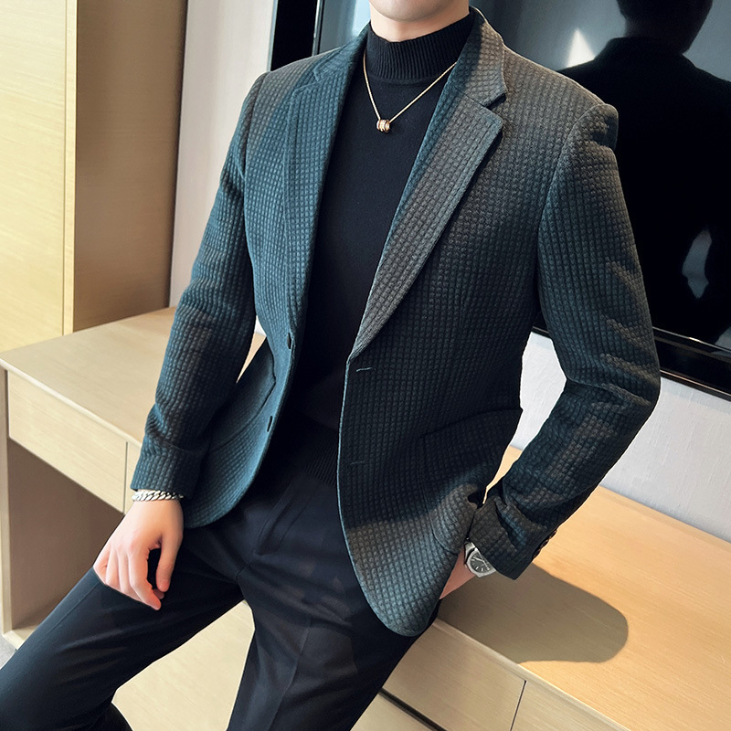 Good things recommended men's pit double button padded warm suit coat slim soft elastic skin-friendly suit top