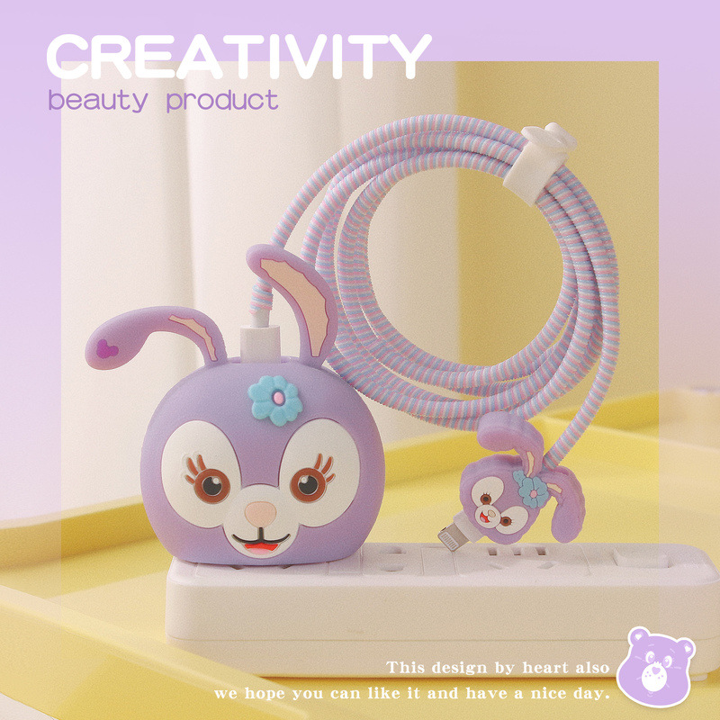 Nuevo cable de datos de dibujos animados cubierta protectora adecuado para Apple carga rápida cabeza 18/20W carga cabeza cubierta protectora Winder