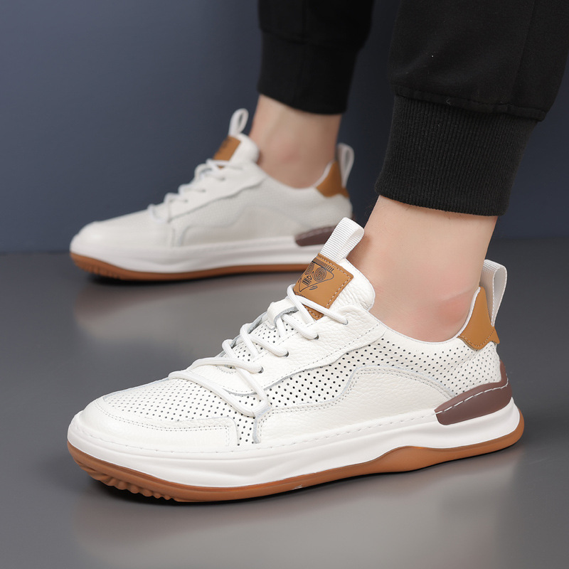 Piel de vaca de primera capa de verano nuevos hombres sandalias de cuero para hombres zapatos blancos transpirables zapatos perforados zapatos de hombre zapatos