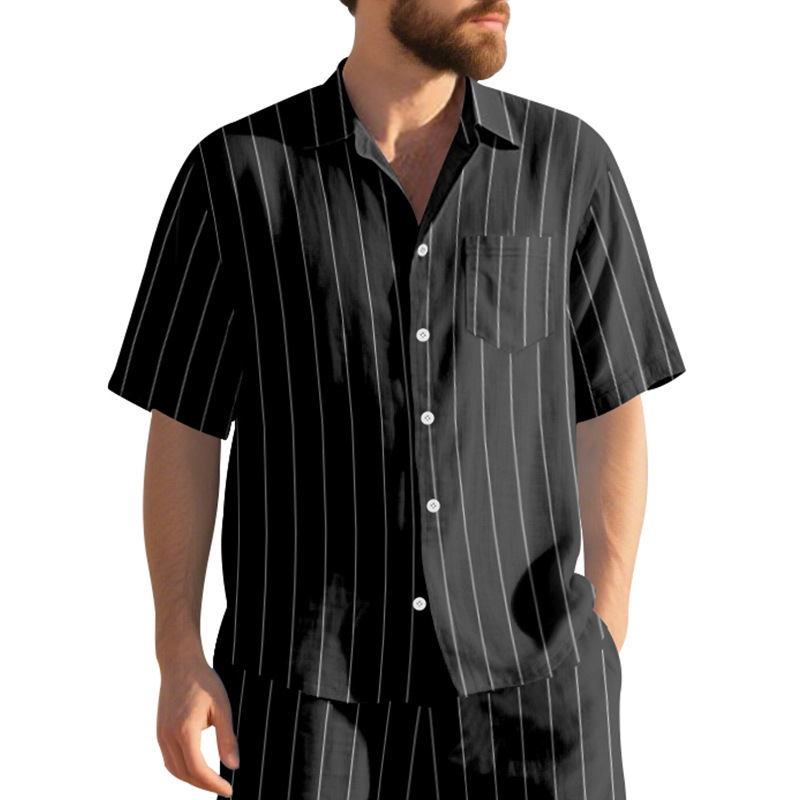 Nuevo año nuevo camisa a rayas de hombre de manga corta transfronteriza nueva manga corta a rayas suelta grande verano