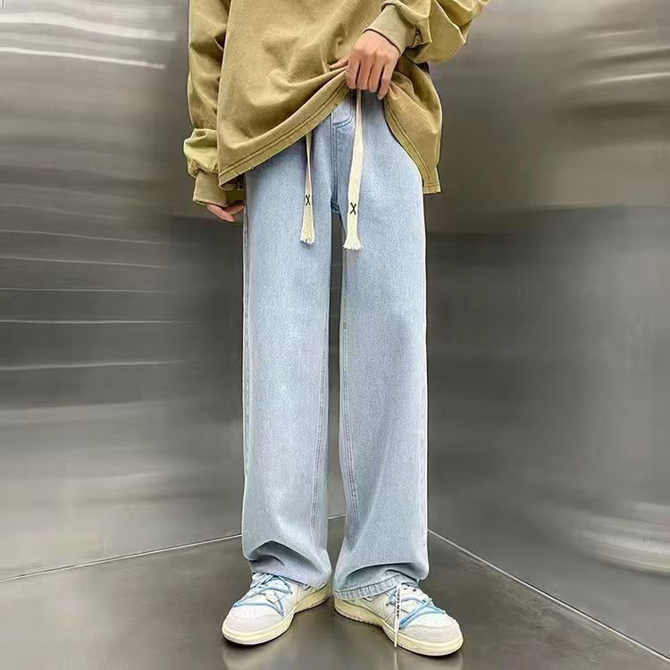 牛仔裤男美式复古宽松垂感长裤夏季薄款韩版潮流百搭直筒休闲裤子|undefined