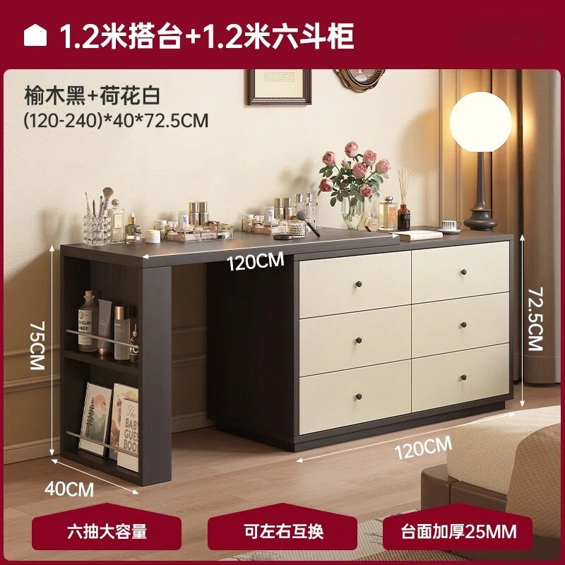 Retro estilo francés cabecera de cama梳妆台 escritorio 2 en 1 pequeño dormitorio retráctil mesa de maquillaje de gran capacidad de almacenamiento