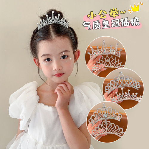 Child Princess Crown Hair Comb Head Accessory for Girls Baby Kids High-end Water Diamond Insert Hairpin Little Girl Birthday Crown Hair Clip