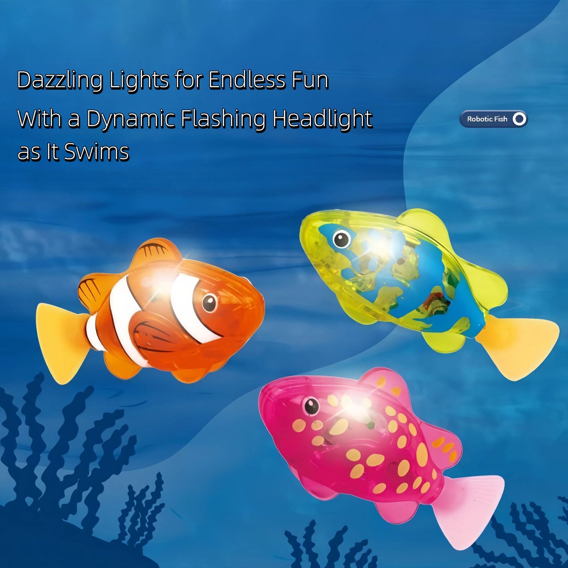 Bebé transfronterizo baño de inducción luminosa eléctrica pez pequeño jugando agua mascota peces niños natación simulación juguetes de peces payaso