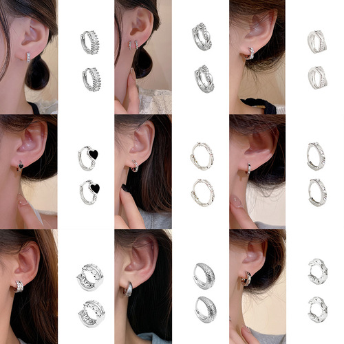 Korean new lightweight luxury niche simple hoop ear clips for women, Instagram trendy versatile stylish zirconia heart earrings