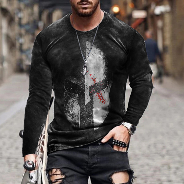 Ropa de hombre transfronteriza europea y americana AliExpress Wish Amazon nueva camiseta de manga larga con cuello redondo y estampado paladín