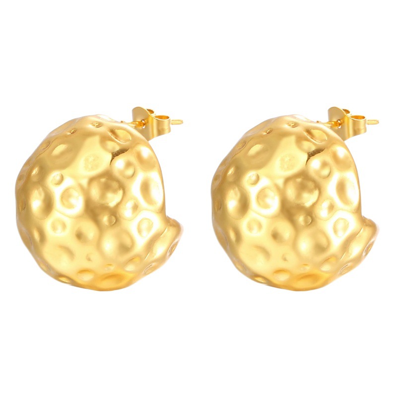 INS de alto grado patrón de paliza hueco semicírculo esférico de acero inoxidable pendientes ligeros de lujo estilo de las mujeres de moda 18K plateado pendientes