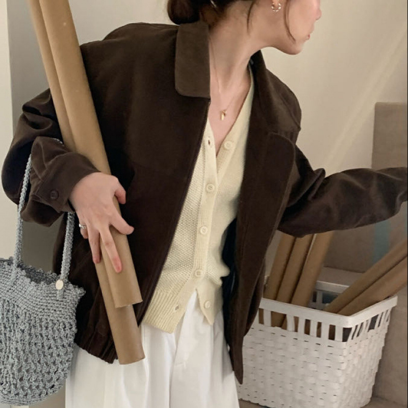 法式复古皮绒短外套女春秋款小众设计感宽松百搭别致上衣潮|undefined