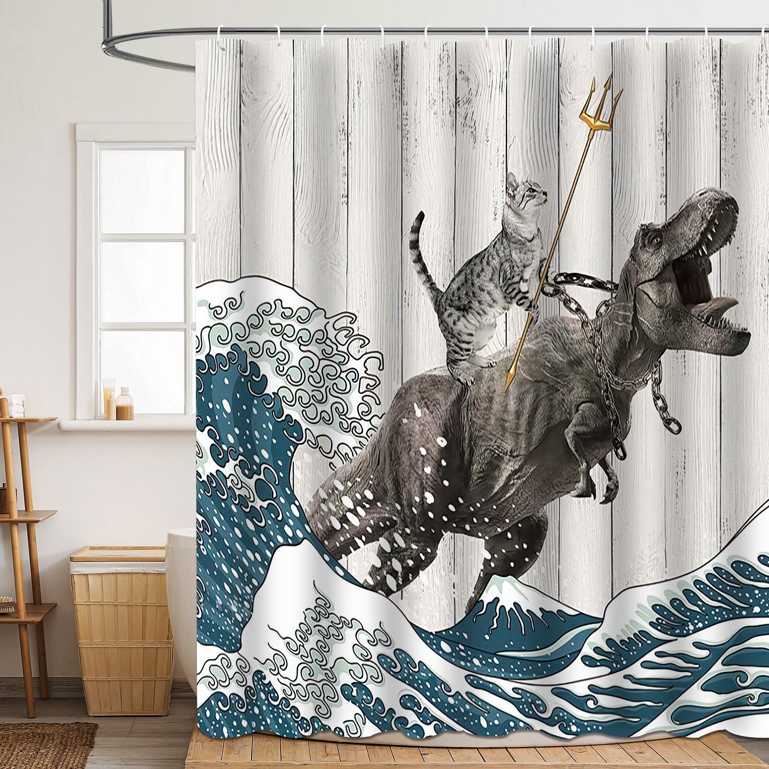 Bath Curtain Cross-Border Wholesale Fun Cat Polyester 3D Digital Printing Bath Curtain Waterproof and Mildew-Proof Shower Bathroom Partition Curtain