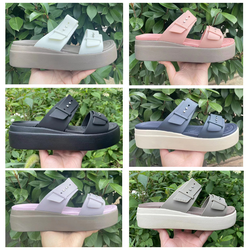 Crocs Brooklyn Double-Strap Thick-Soled Platform Sandals Slippers Outdoor Casual Non-Slip Sandals