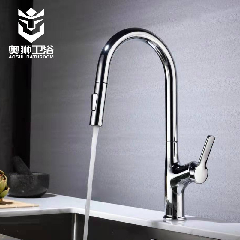 Foreign trade export copper plating kitchen faucet pull-out type hot and cold vegetable basin sink faucet in stock a batch