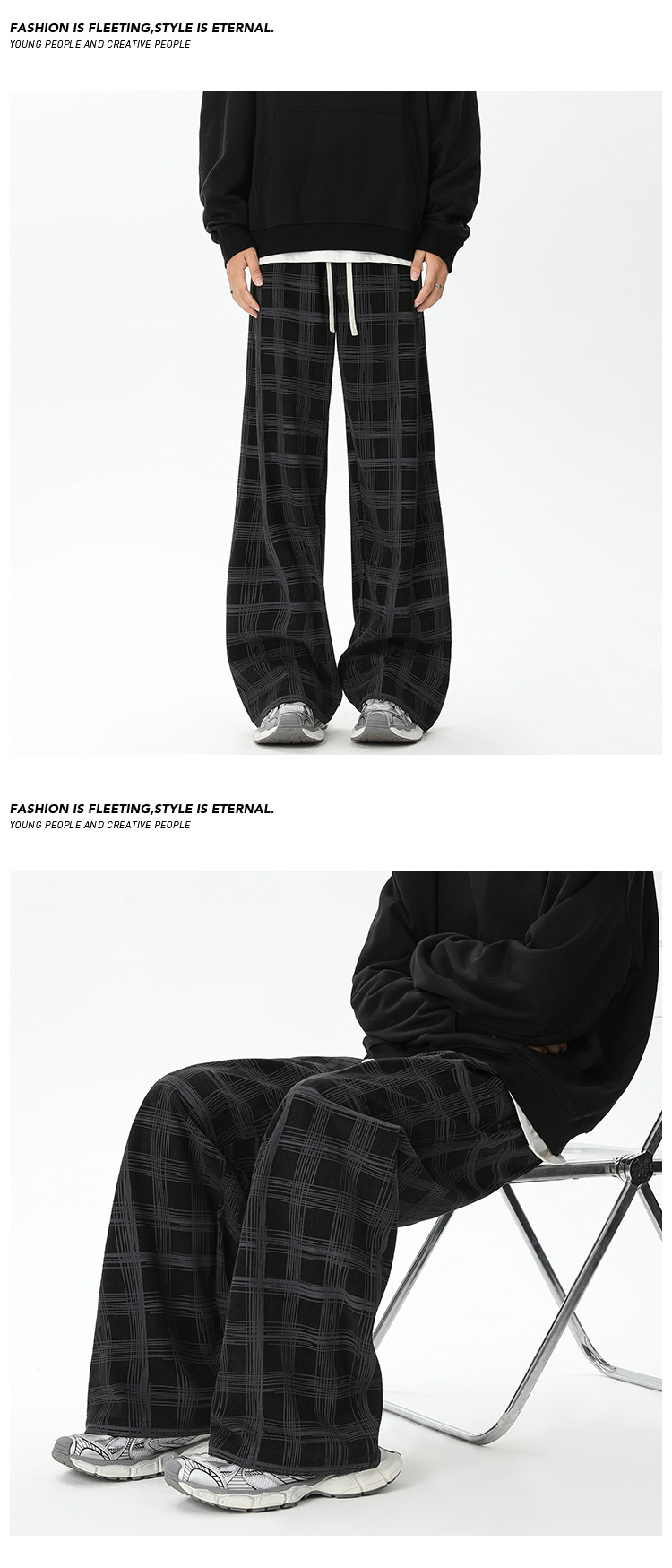 Men's Corduroy Plaid Casual Pants Loose-fit Straight Wide-leg_voghion.com