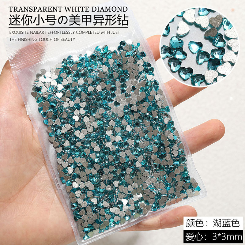 新しいレイクブルーミニ小さなネイルアートダイヤモンド平底特殊形状ダイヤモンドラブミックスインターネット有名人ホットスタイルネイルデコレーション卸売|undefined