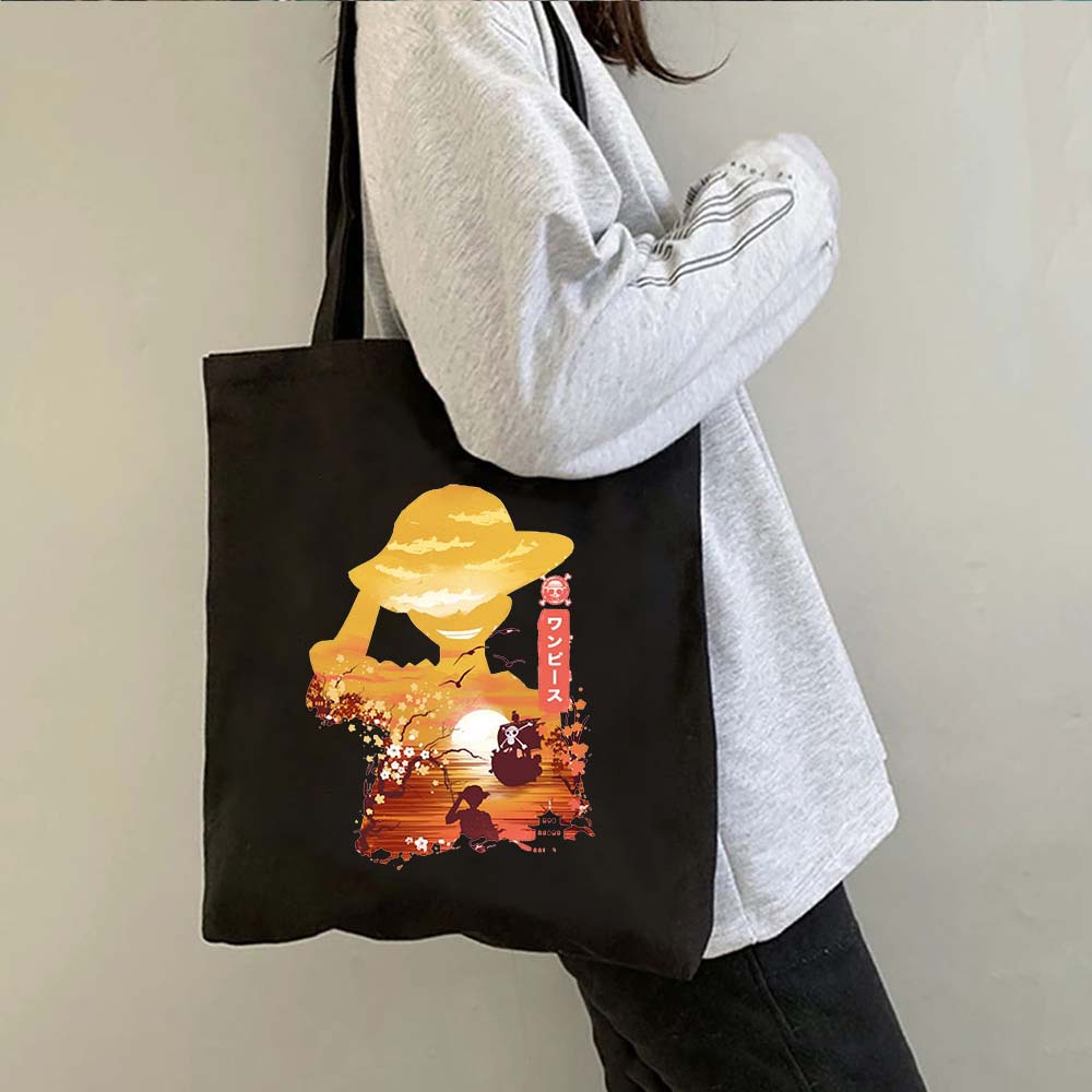Una pieza de una pieza luffy anime impreso bolsa de lona bolsa de hombro bolsa plegable bolsa de compras