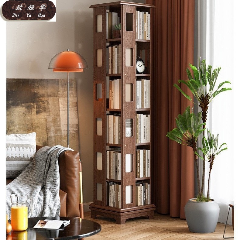 Multifunctional Kidsren's Household Floor-Standing Bookshelf Student Simple Modern Bookcase Solid Wood Rotating Bookshelf Bookcase 360 Degrees