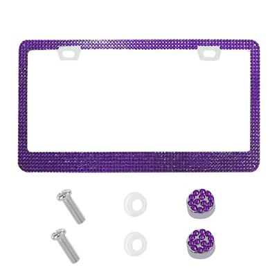 diamond-studded plastic license plate frame, acrylic License plate holder/license plate holder - square-hole-acrylic-diamond-dark-purple