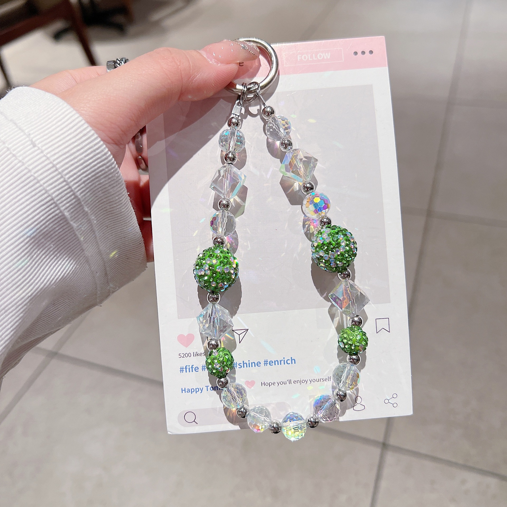 Bola de cristal de verano de alta calidad, funda para teléfono móvil, cadena de joyería de cordón, muñeca colorida, cadena corta, envío anti-pérdida