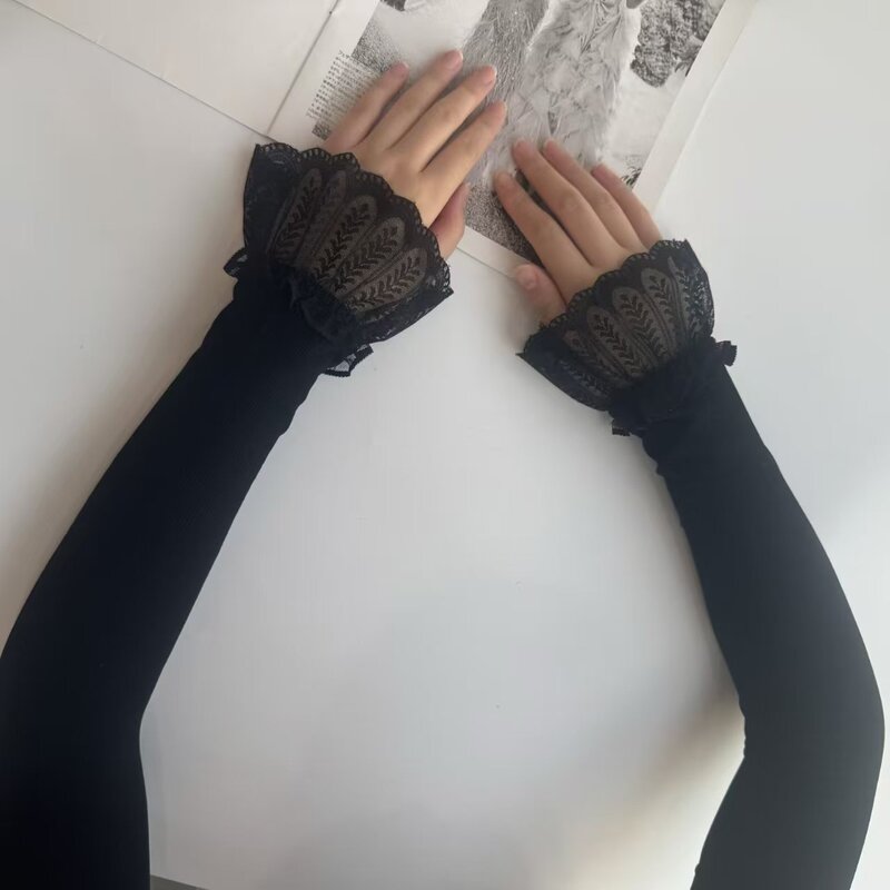 跨境厂家批发蕾丝防晒袖套冰丝女夏季手套长款护臂手臂套袖开车|undefined