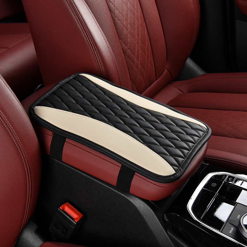 Universal Car Armrest Pad PU Leather Embroidery Center Console Cover