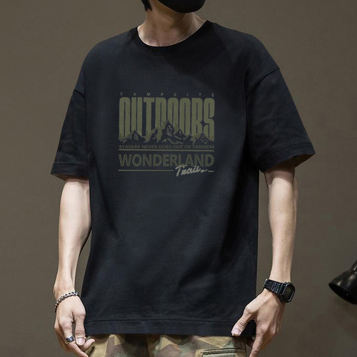 200G Heavyweight Pure Cotton Short Sleeve T-Shirt for Men - Summer Pinwheel Print, Large Size Loose Fit T-Shirt - Base Layer Top Trendy