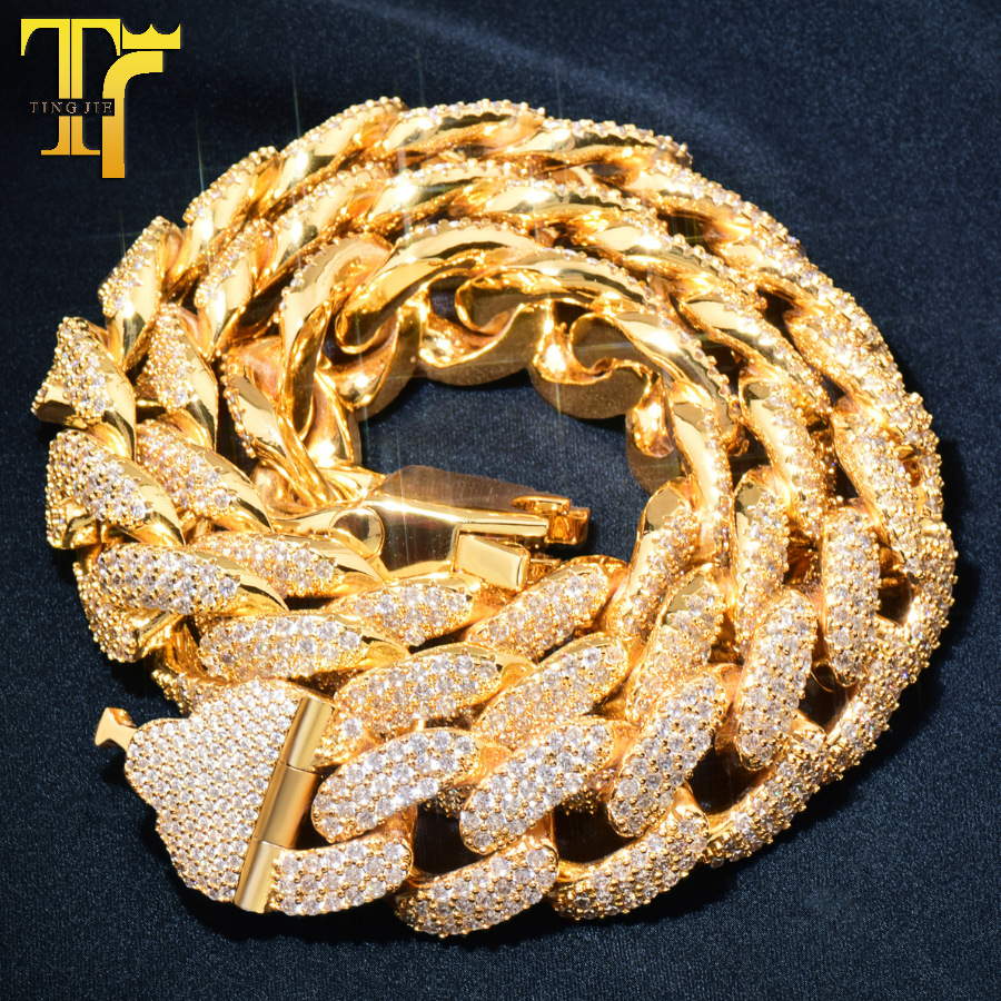 Chaîne cubaine 18 mm, style hip-hop européen et américain, tendance homme, boucle à ressort, or entièrement sertie de diamants_voghion.com