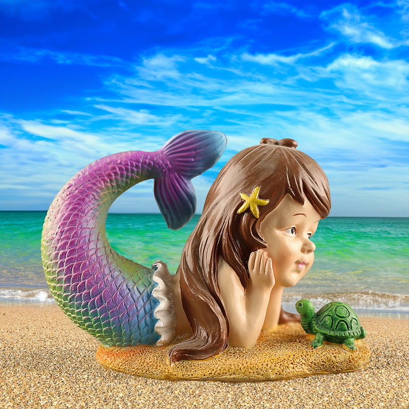  New Product Cartoon Cute Mermaid Resin Ornaments Garden Home Living Room Desktop Decoration Small Holiday Gift