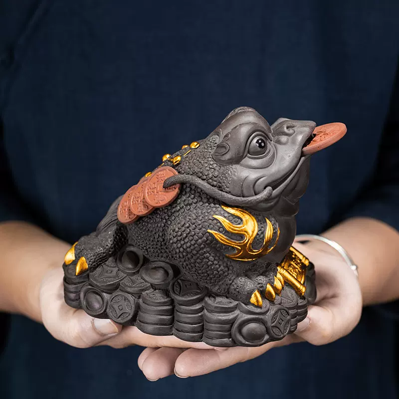 狂飙同款招财金蟾茶宠摆件紫砂可养茶玩茶桌特大号蟾蜍茶台手把件