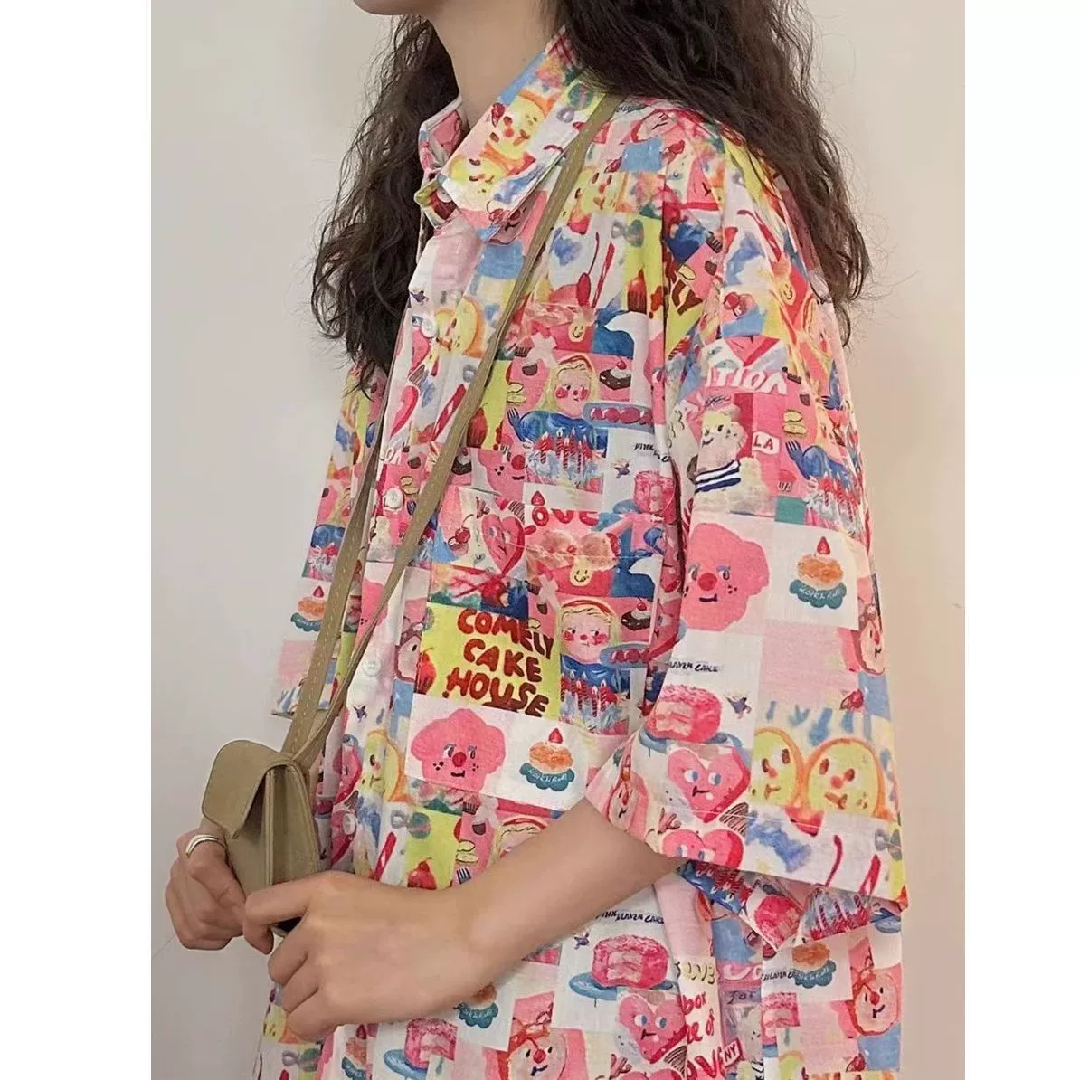 Сладкие и забавные рубашки с короткими рукавами с принтом по всей поверхности для мужчин и женщин в летней одежде допамина, свободные и универсальные модные рубашки с цветочным принтом